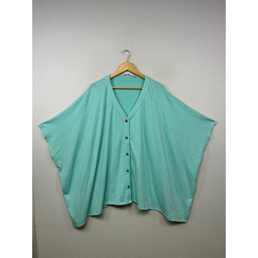Lagenlook Soft Surroundings Womens One Size Aqua Teal Oversized Dolman Cardigan